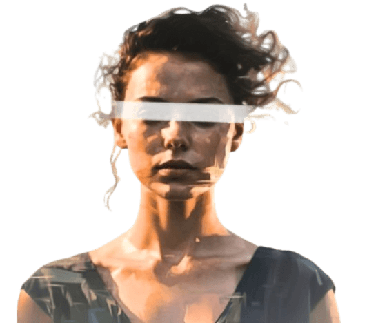 Portrait of a woman with digital abstract effects and color overlays